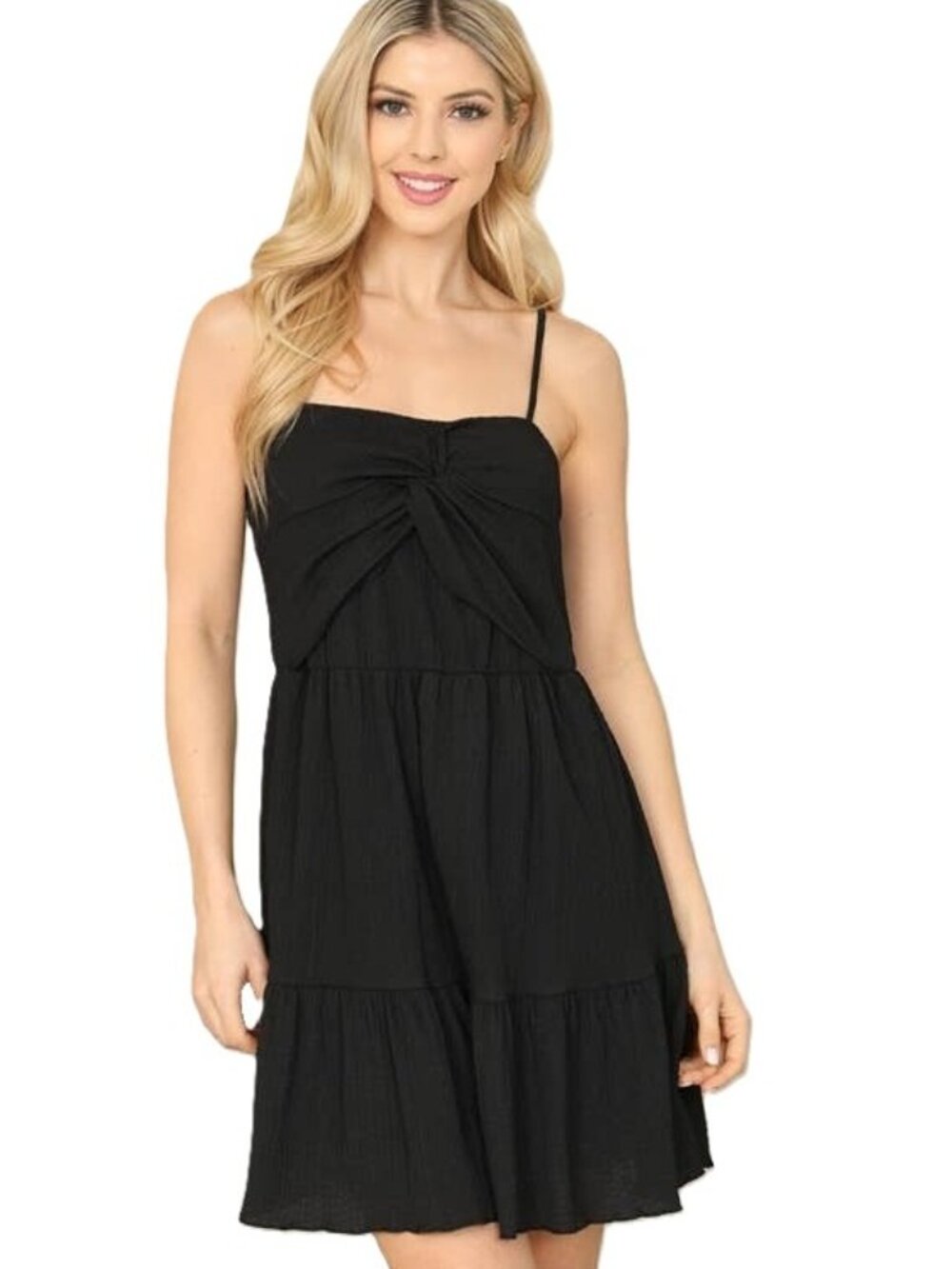 CES FEMME Black Crinkle Twist Knot Dress | Medium